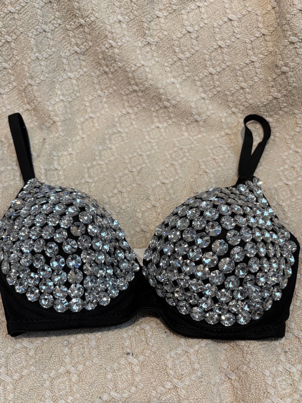 NWOT Embellished Black Crystal Push-Up Bra